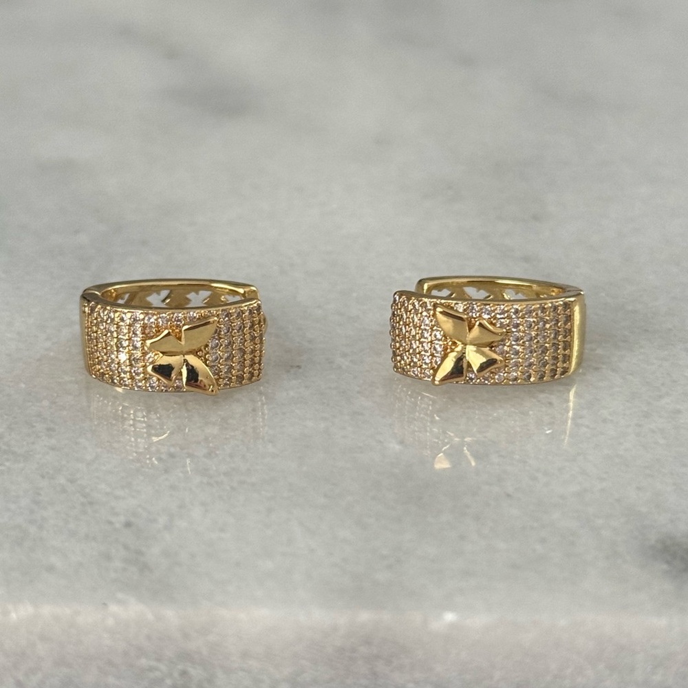 Gold Crystal Thick Oval Hoop Butterfly Earrings 

Brand New
